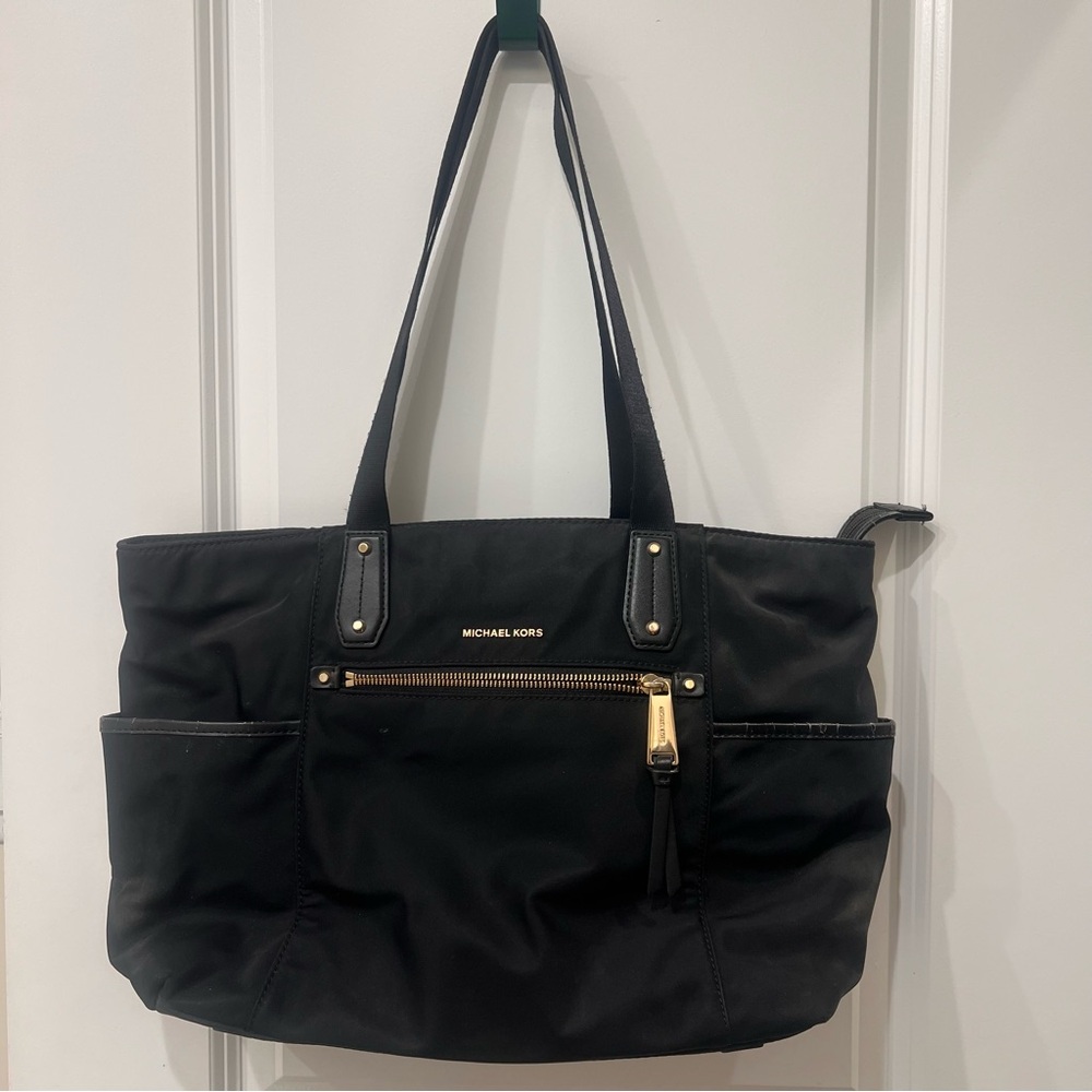 Michael Kors Black Nylon Zip Large Tote Bag